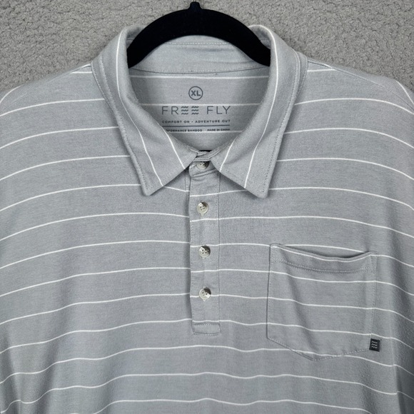 Free Fly Polo Shirt Mens XL Gray‎ Striped Golf Performance Bamboo Lightweight - Picture 1 of 13